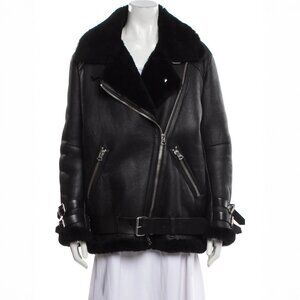 Leather Jacket Coat with fur Collar Outwear, Fur Line